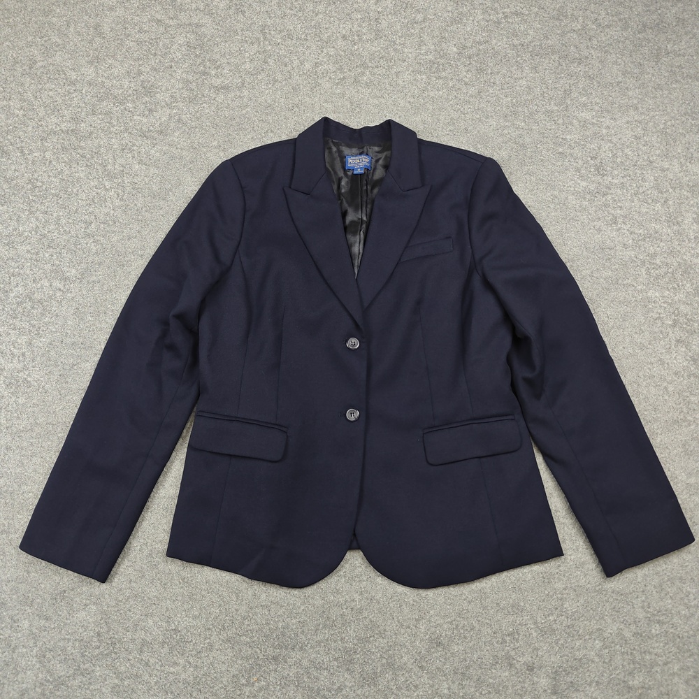 Pendleton Blazer Womens 12 Blue Lined Tailored 100% Wool Jacket Notch Lapel